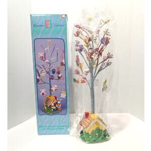 Vtg Easter Jubilee Tree 18" With 12 Wood Ornaments And Porcelain Base Kmart